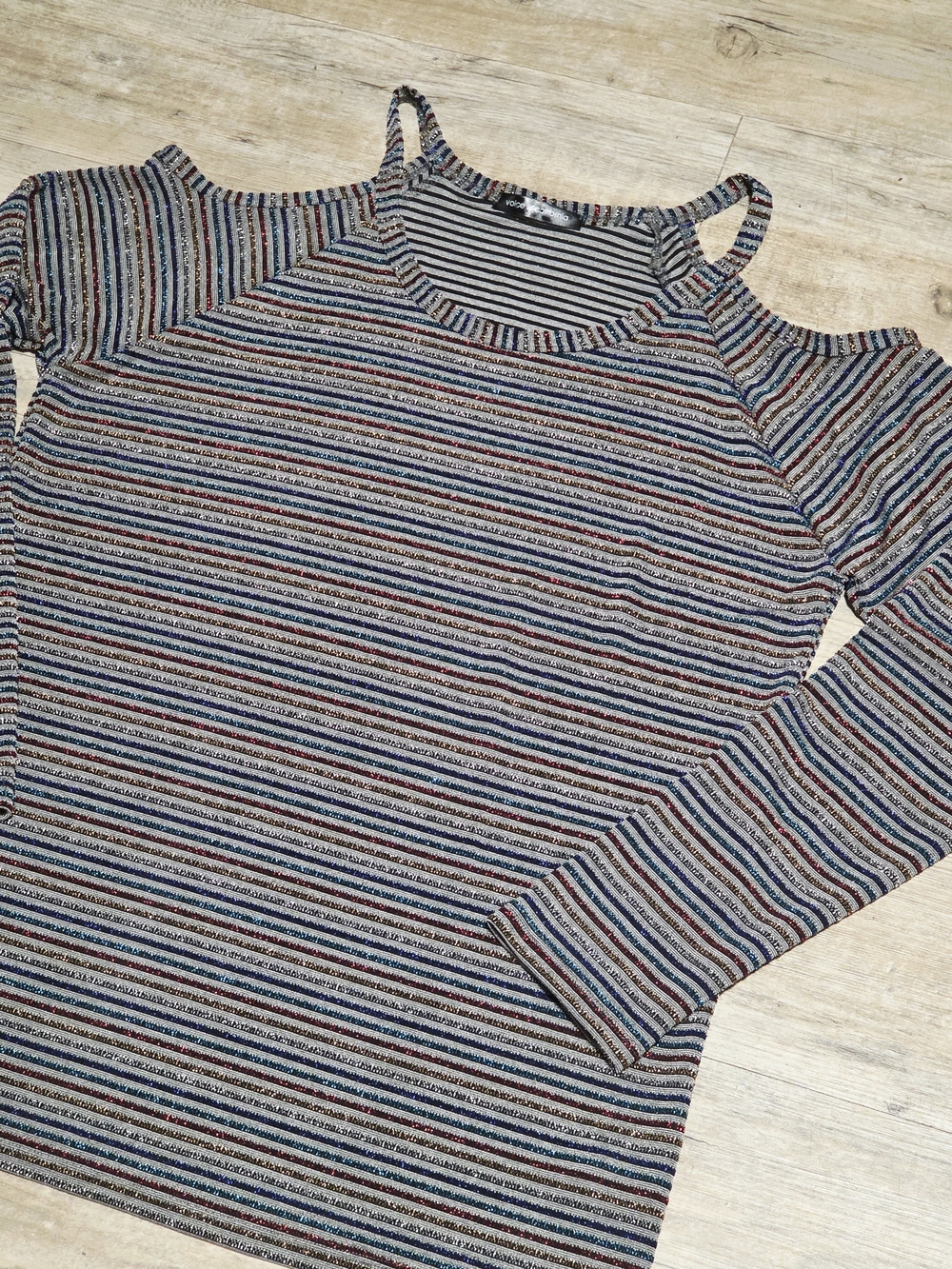 Voice of California Metallic Cold Shoulder Striped Top XL